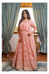 PEACH GATHERED CHIKAN TUNIC