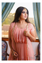 PEACH GATHERED CHIKAN TUNIC