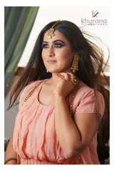 PEACH GATHERED CHIKAN TUNIC