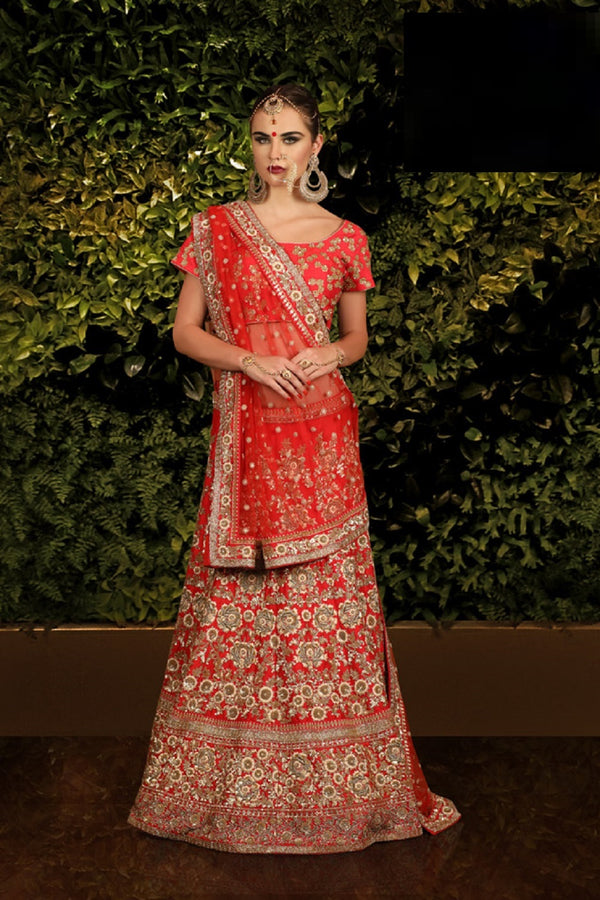 VERMILION RED FAKIRA LEHENGA