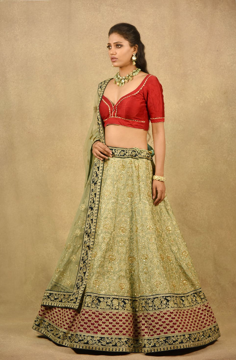 PALATIAL CARDAMOM GREEN LEHENGA